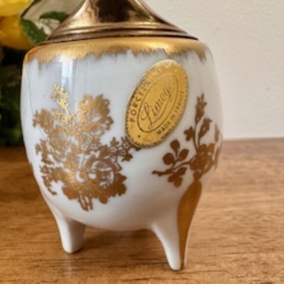Vintage Limoges Hand Painted Porcelain Table Lighter and Matching Bowl Set Gold - Picture 6 of 8